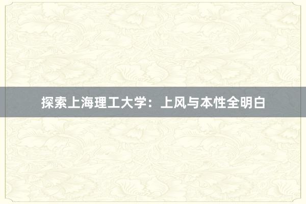 探索上海理工大学：上风与本性全明白